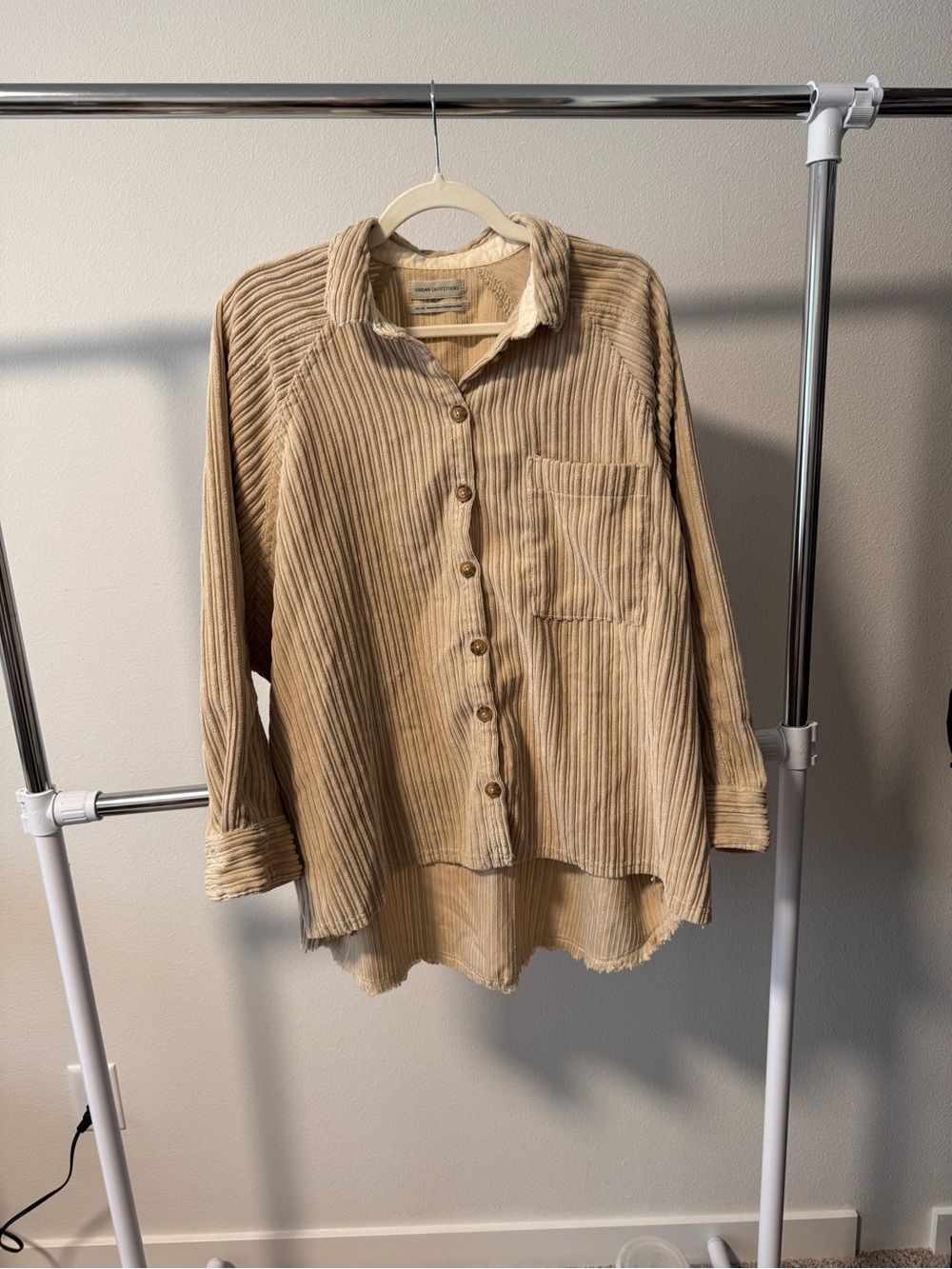Urban Outfitters Beige Striped Button-Up Collared Dolman Long Sleeve Top M